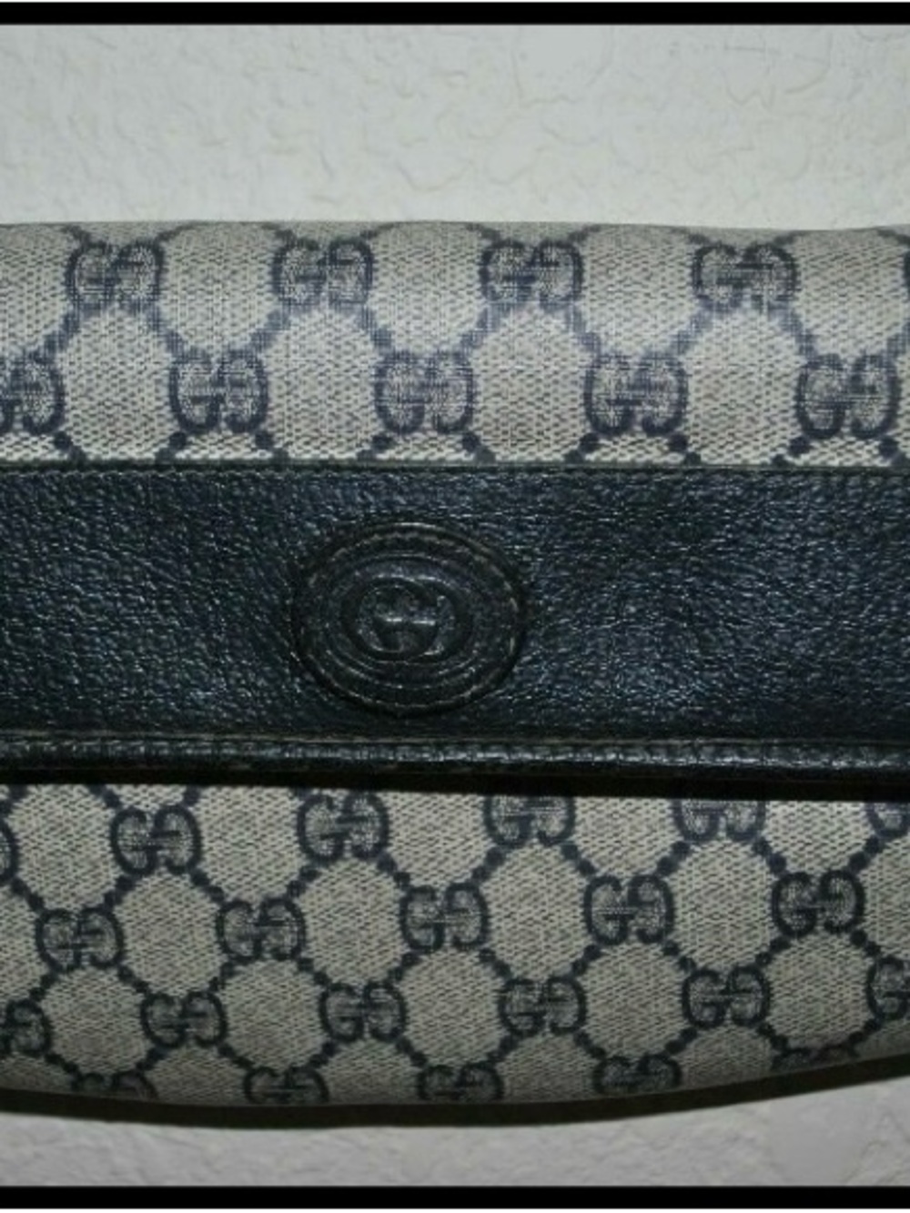 Gucci Beige Canvas GG Shoulder Bag with Black Leather Trim